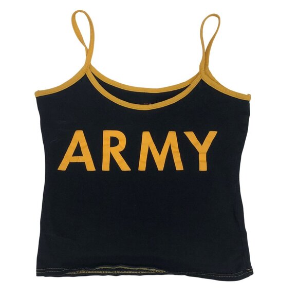 Vintage Y2K Rothco Black & Yellow Army Tank Top Medium Spaghetti Strap Cami - Picture 5 of 6